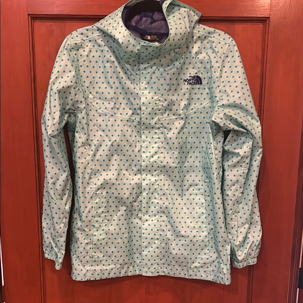 The North Face Girls Green Polka Dot Raincoat Size XL/TG 18